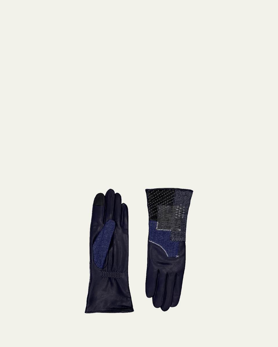 Lambskin Gloves W/ Denim Patches